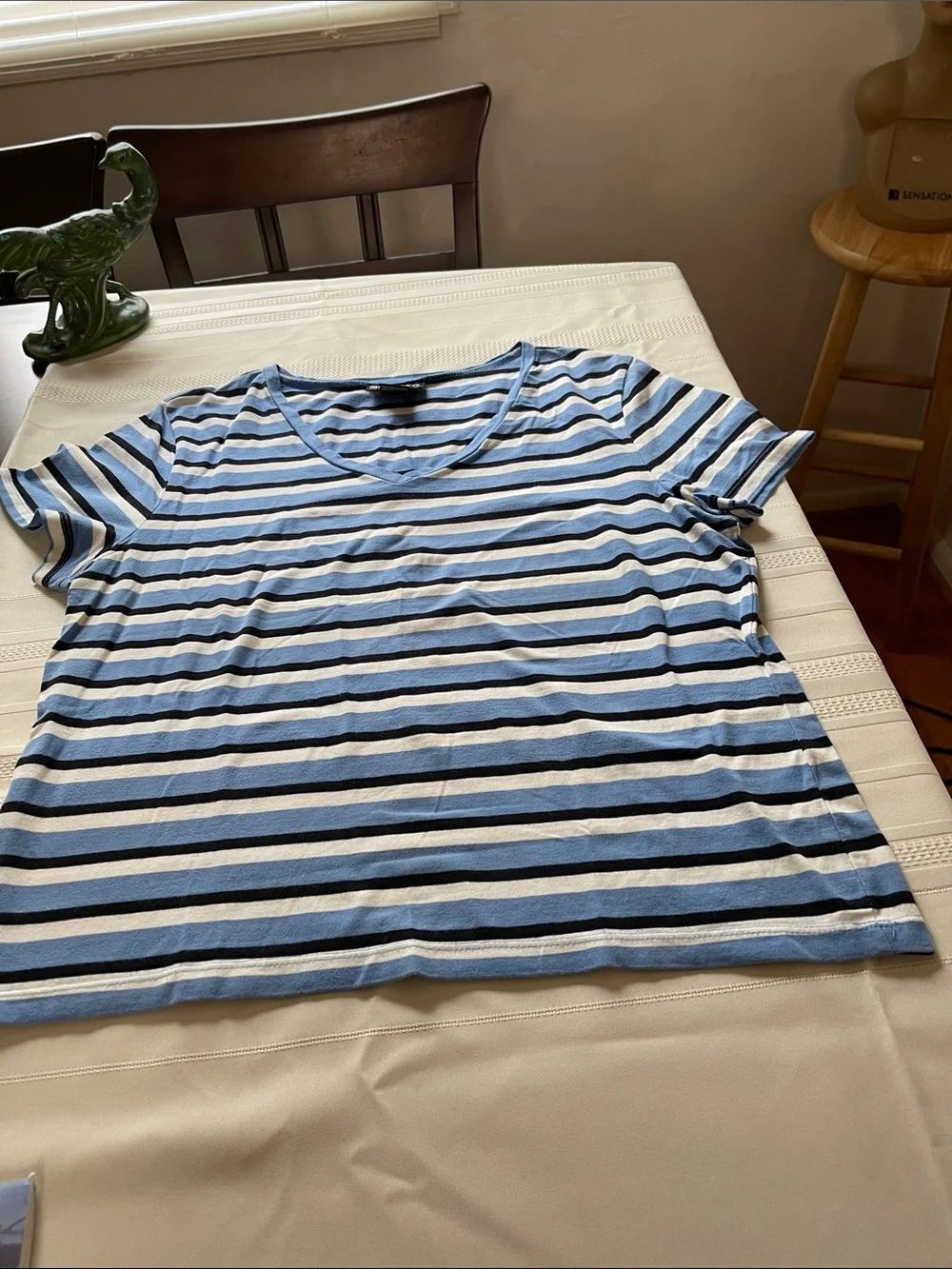 Style & Co. Blue, White & Black Striped Short Sleeve Tee